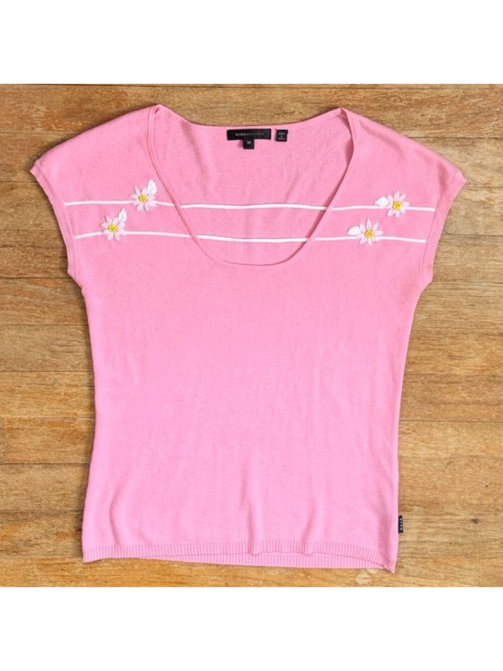 Vintage Knit Silk Beaded Floral Embroidery Top Size Small/Medium Pink Shirt 90s